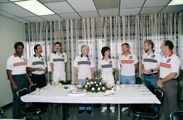 NASA image: STS 61-A crew at pre-launch breakfast