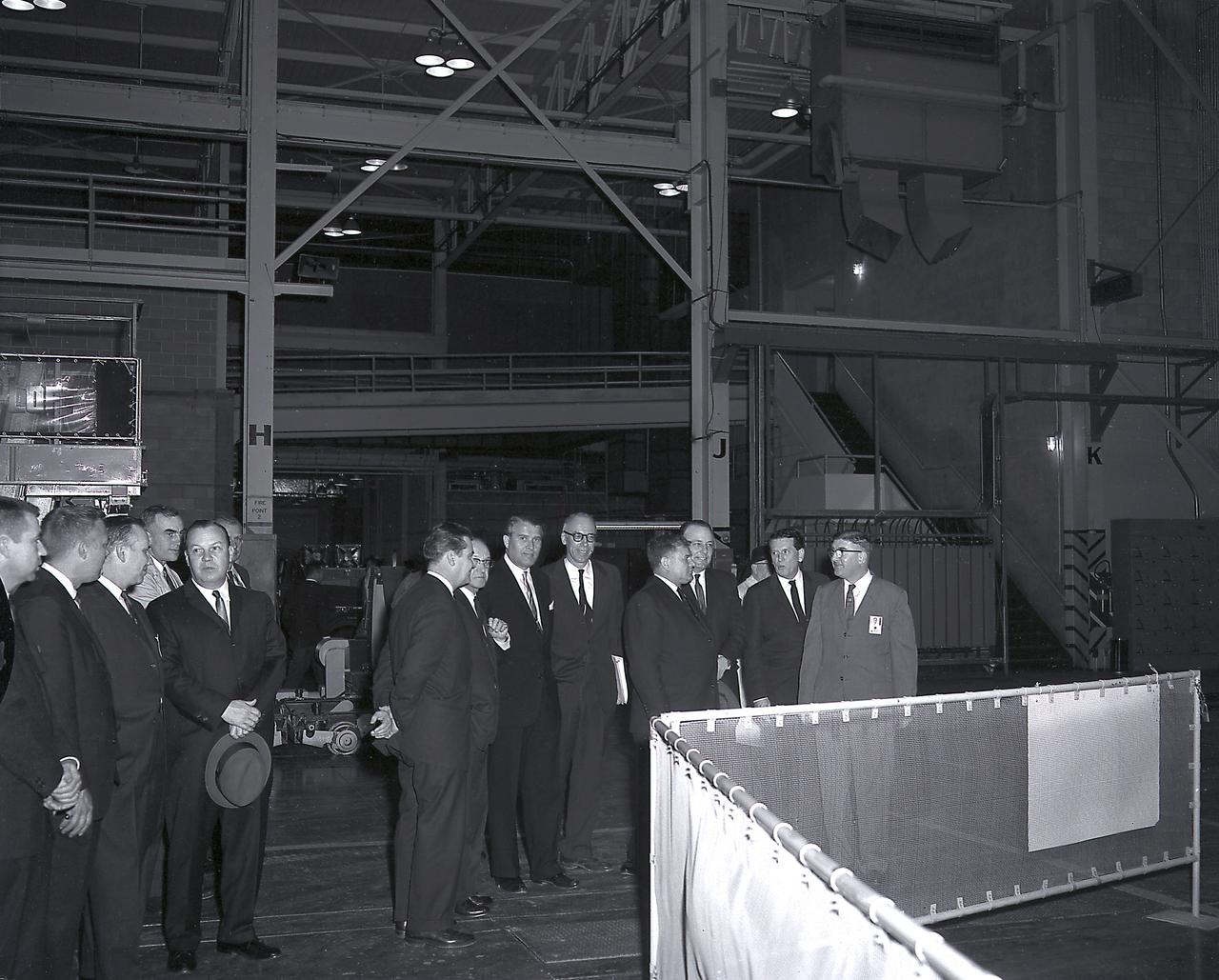 The members of the House Committee on Science and Astronautics visited the Marshall Space Flight Center (MSFC) on March 9, 1962 to gather first-hand information of the nation's space exploration program. The congressional group was composed of members of the Subcommittee on Marned Space Flight. Headed by Representative Olin E. Teague of Texas, other members were James G. Fulton, Pennsylvania; Ken Heckler, West Virginia; R. Walter Riehlman, New York; Richard L. Roudebush, Indiana; John W. Davis, Georgia; James C. Corman, California; Joseph Waggoner, Louisiana; J. Edgar Chenoweth, Colorado; and William G. Bray, Indiana.