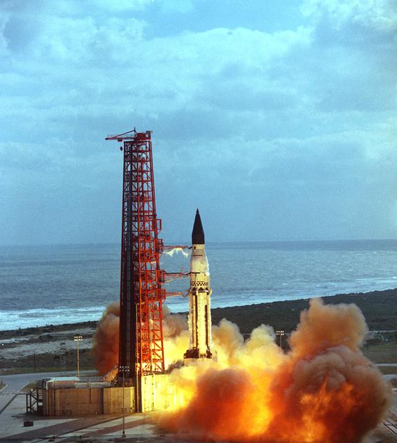 The launch of the SA-5 on January 29, 1964 was the fifth Saturn I launch vehicle. The SA-5 marked a number of firsts in the Marshall Space Flight Center-managed Saturn development program, including the first flight of Saturn I Block II vehicle with eight aerodynamic fins at the bottom of the S-I stage (first stage) for enhanced stability in flight. This also was the first flight of a live S-IV (second or upper) stage with the cluster of six liquid hydrogen-fueled RL-10 engines. the first successful second stage separation, and the first use of the Launch Complex 37.