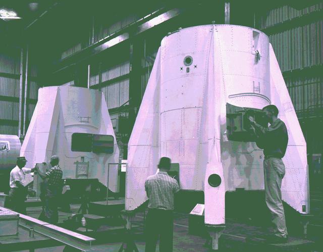 In this 1959 photograph, technicians prepare tail sections for Mercury-Redstone vehicles in Building 4706 at Redstone Arsenal in Huntsville, Alabama. Developed by Dr. Wernher von Braun and the rocket team at Redstone, the Mercury-Redstone launched the first two marned U.S. missions.