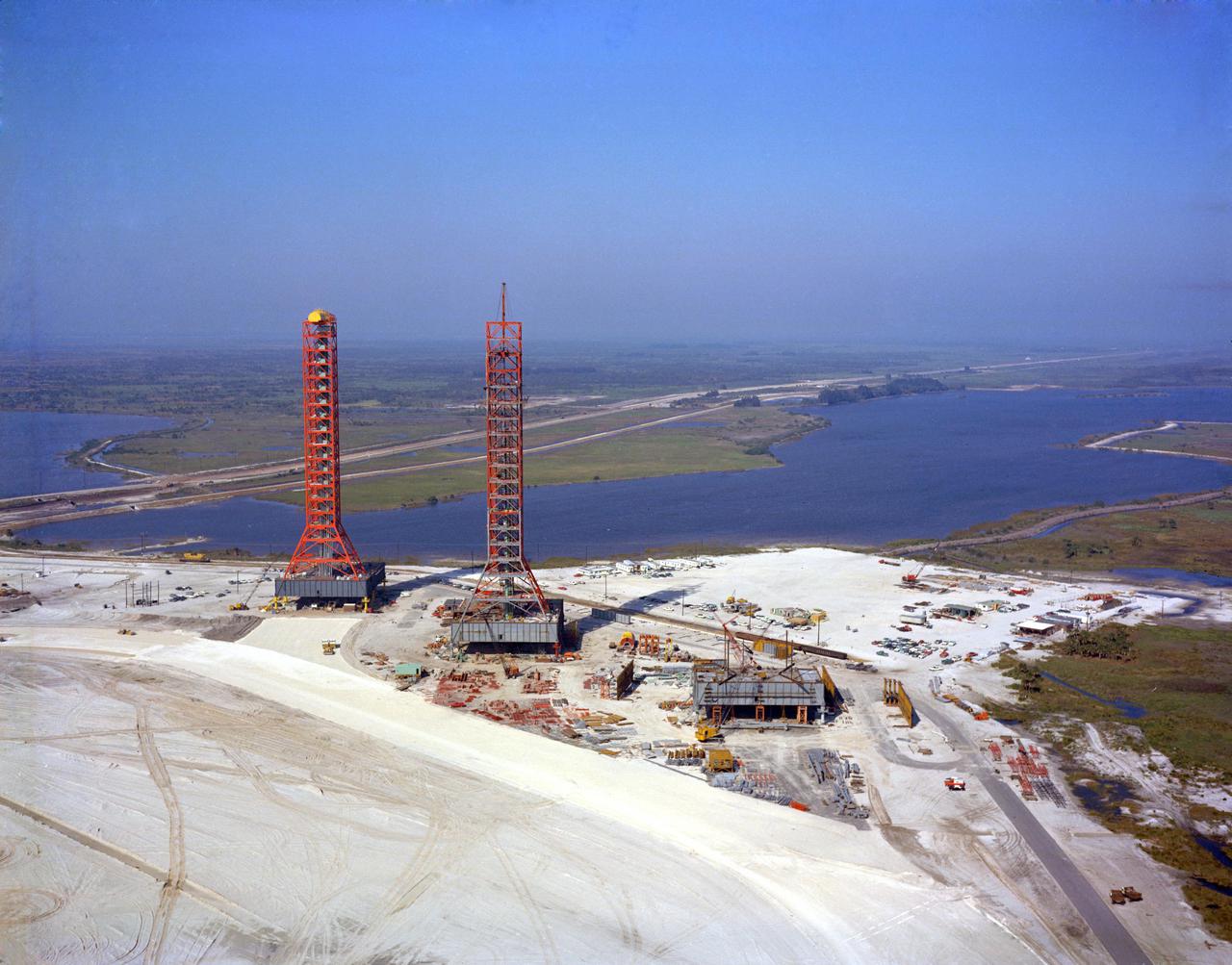 KENNEDY SPACE CENTER, FLA. -- Aerial view of Launcher Umbilical Towers, Merritt Island Launch Area (MILA).