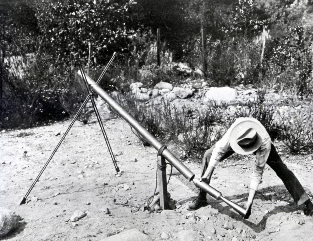 Dr. Robert H. Goddard loading a 1918 version of the Bazooka of World War II. From 1930 to 1941, Dr. Goddard made substantial progress in the development of progressively larger rockets, which attained altitudes of 2400 meters, and refined his equipment for guidance and control, his techniques of welding, and his insulation, pumps, and other associated equipment. In many respects, Dr. Goddard laid the essential foundations of practical rocket technology