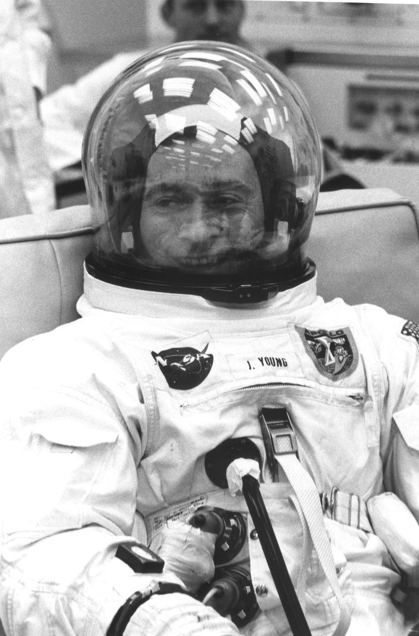 KENNEDY SPACE CENTER, FLA. --  Astronaut John W. Young suits up for the Apollo 10 Countdown Demonstration Test (CDDT) which ended successfully at 1:01 p.m. today, clearing the way for a May 18 launch.  Young, command module pilot, will keep lonely vigil in lunar orbit while Thomas P. Stafford, commander, and Eugene A. Cernan, lunar module pilot, drop to within 10 miles of the Moon in the lunar module before returning to the parent spacecraft.