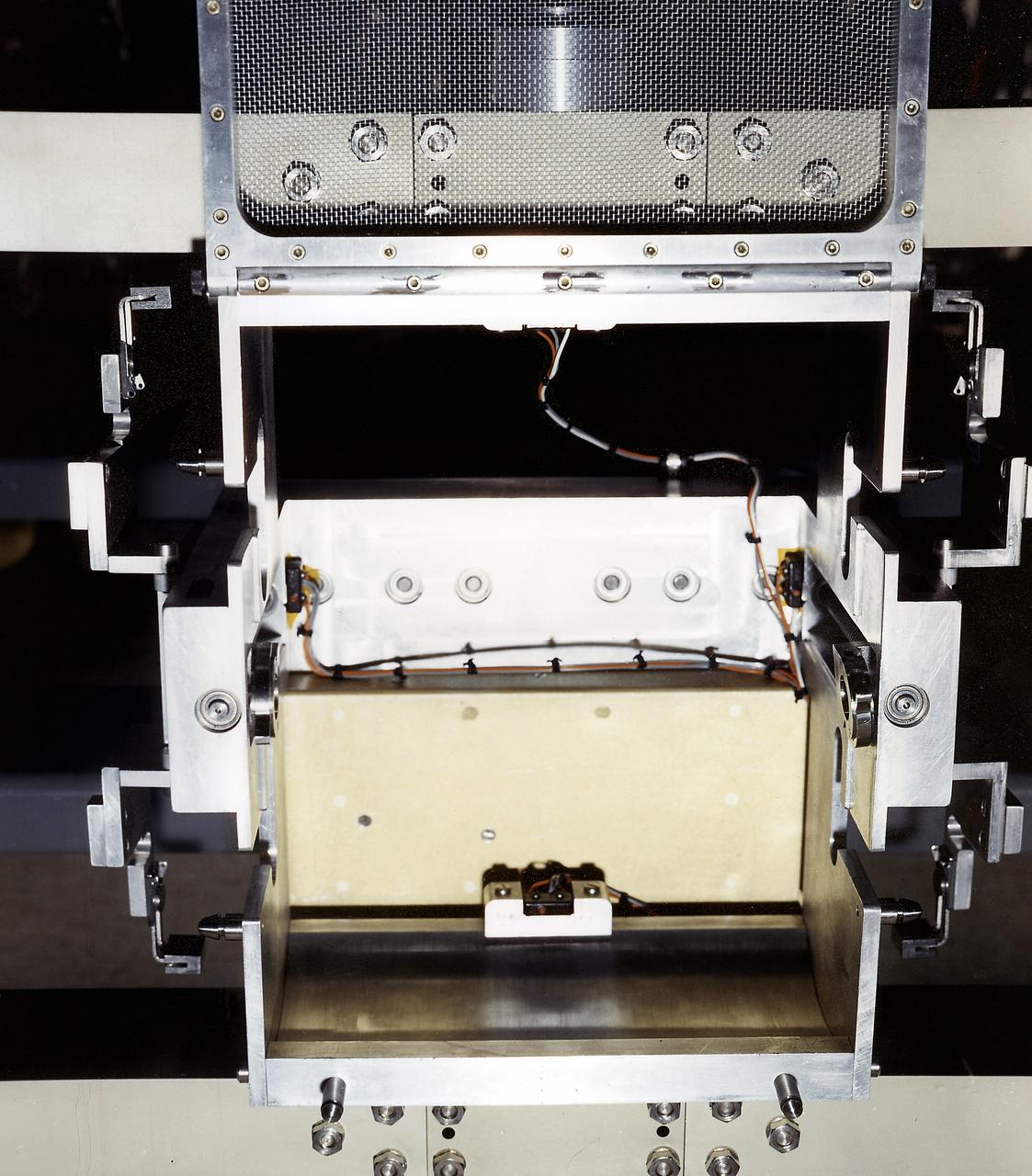 This photograph shows Skylab's Nuclear Emulsion experiment, a Skylab science facility that was mounted inside the Multiple Docking Adapter used to record the relative abundance of primary, high-energy heavy nuclei outside the Earth's atmosphere. The Marshall Space Flight Center had program management responsibility for the development of Skylab hardware and experiments.