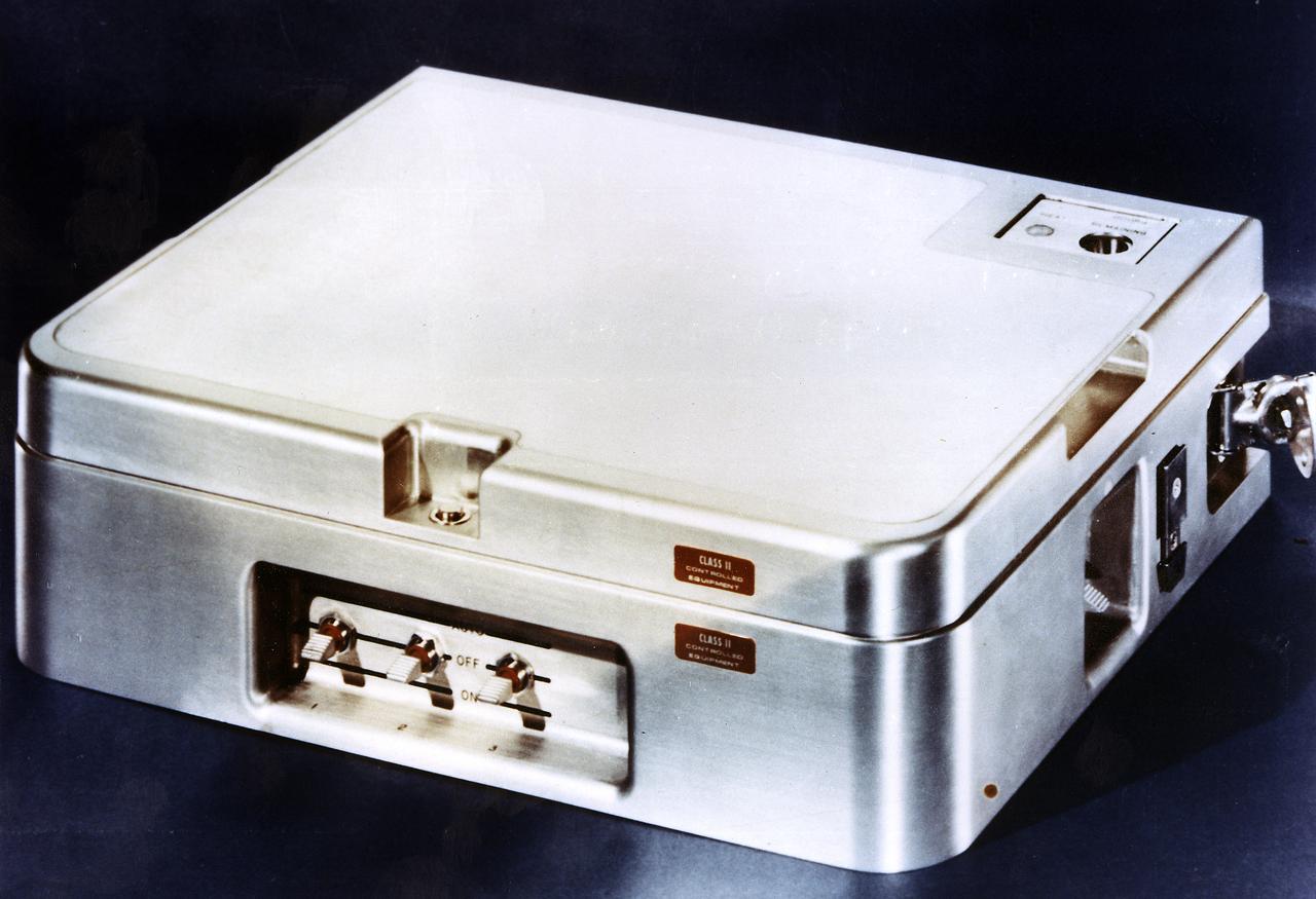 Shown here is the Skylab food heating and serving tray in its stowed position. The Marshall Space Flight Center had program management responsibility for the development of Skylab hardware and experiments.