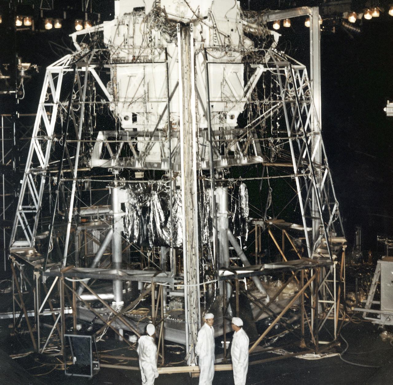 The Apollo Telescope Mount (ATM), designed and developed by the Marshall Space Flight Center, was one of four major components comprising the Skylab (1973-1979). The ATM housed the first manned scientific telescope in space. This photograph shows the ATM rigged for altitude and space simulation tests at the Space Environment Simulation Laboratory of the Manned Spacecraft Center (MSC). The MSC was renamed the Johnson Space Center (JSC) in early 1973.