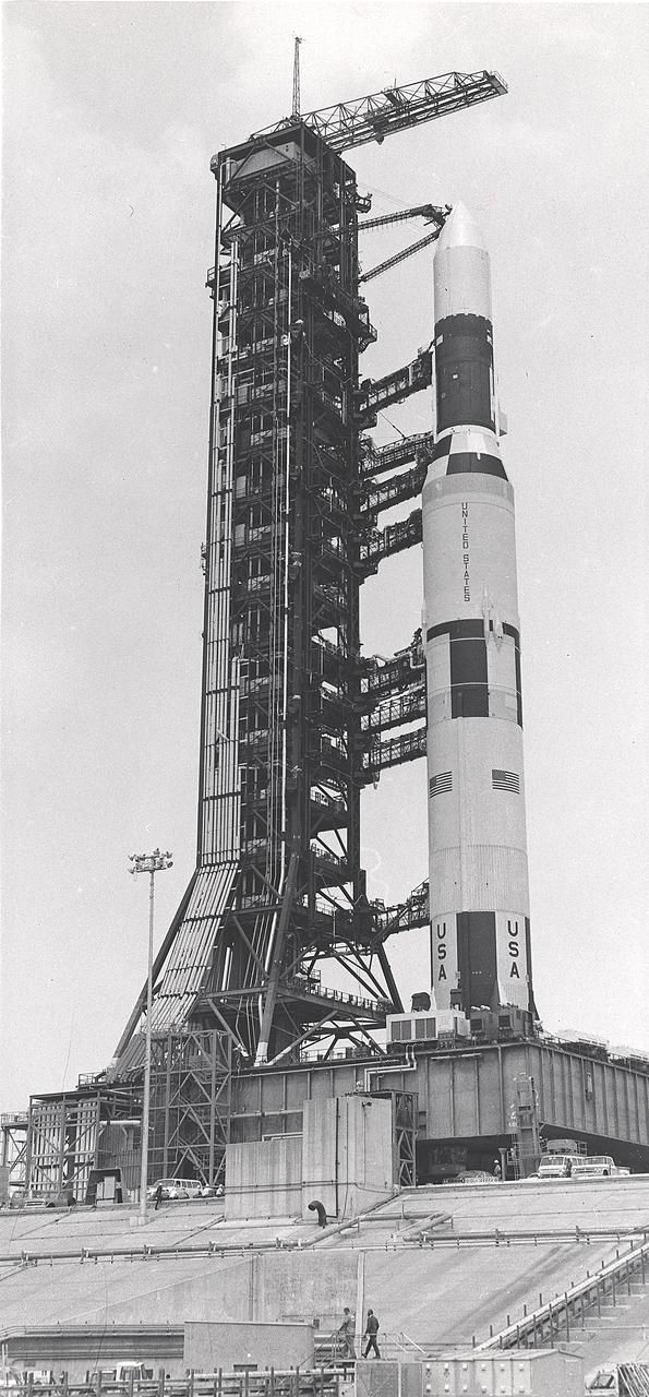 In 1973, Skylab, America's first space station, was launched aboard a two-stage Saturn V vehicle. Saturn IB rockets were used to launch three different three-man crews to the Skylab space station.