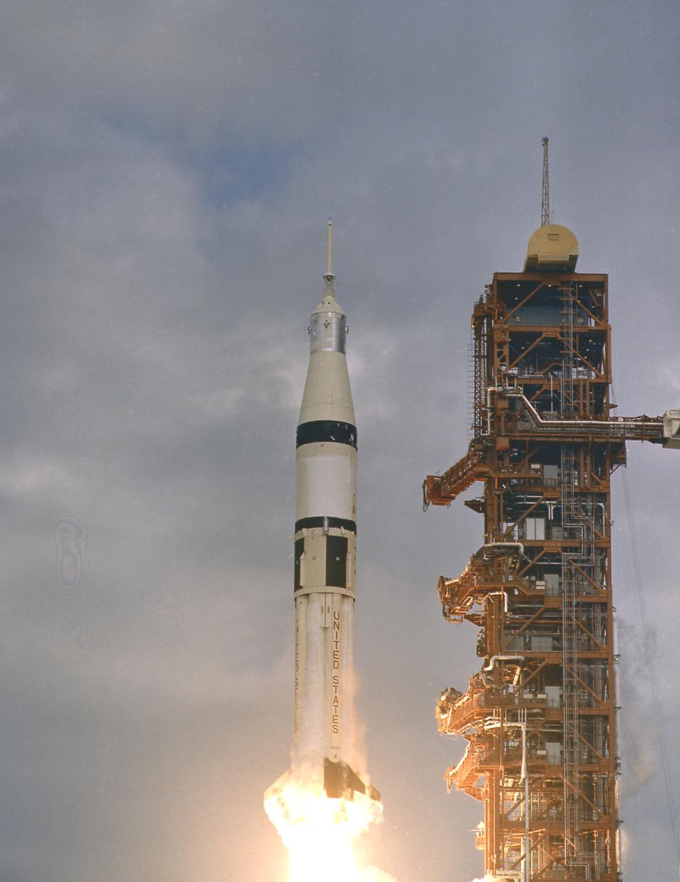 SA-206 lifts off from Kennedy Space Center's launch complex 39B, in Florida, on May 25, 1973, for the first manned Skylab mission (SL-2) with astronauts Pete Conrad, Joseph Kerwin, and Paul Weitz. The Saturn IB, developed under the direction of the Marshall Space Flight Center (MSFC), launched five manned Earth-orbital missions between 1968 and 1975: Apollo 7, Skylab 2, Skylab 3, Skylab 4, and the Apollo-Soyuz Test Project (ASTP).
