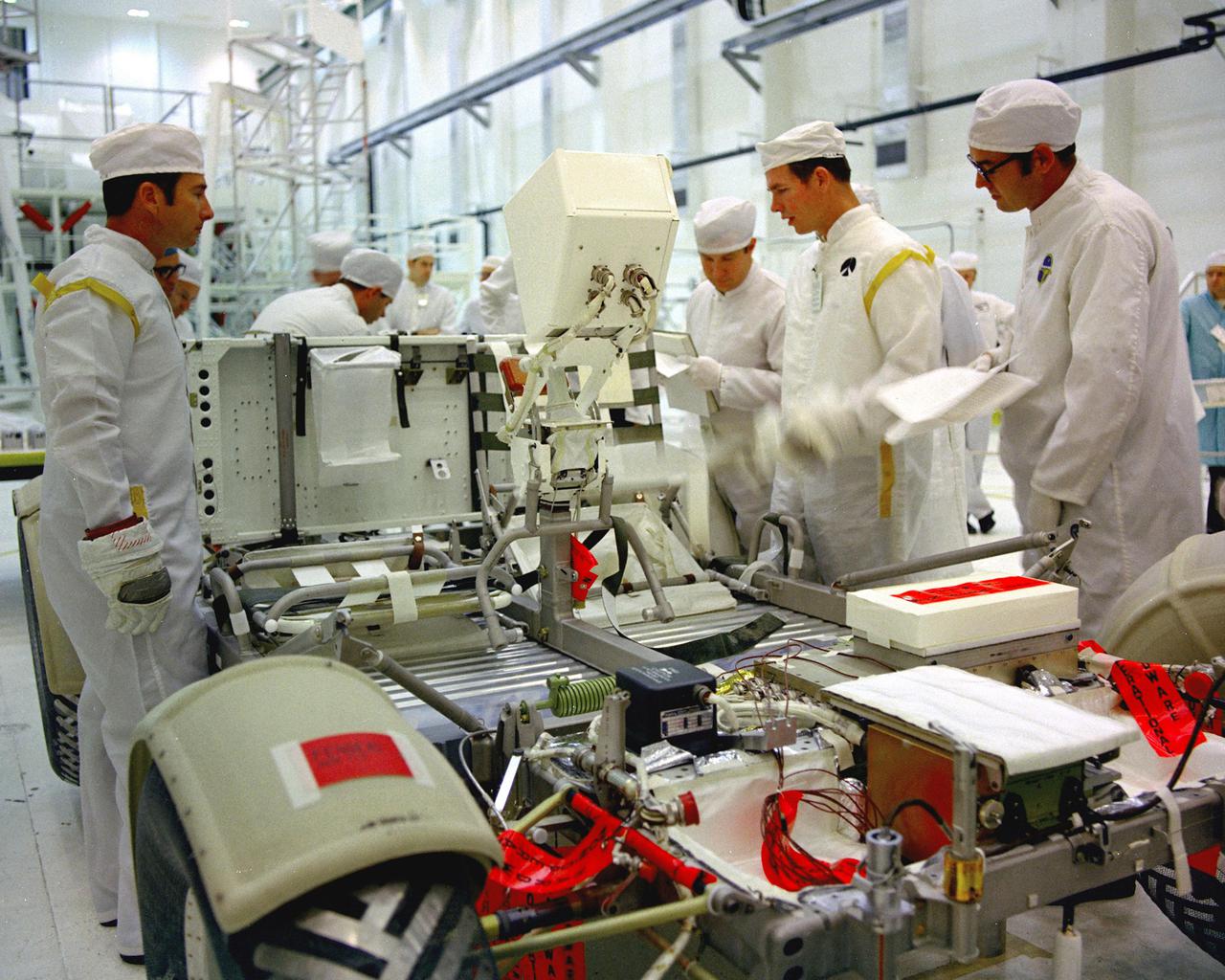 KENNEDY SPACE CENTER, FLA. - The Apollo 15 astronauts that will be involved in the first time use of the Lunar Roving Vehicle, participate in a Crew Fit and Functional Test in the Manned Spacecraft Operations Building.  Commander James B. Irwin and Command Module Pilot Alfred M. Worden, Jr., will drive the Lunar Roving Vehicle for the first time on the Moon's surface.  The landing site for the Lunar Module is the Hadley-Apennine area of the Moon.