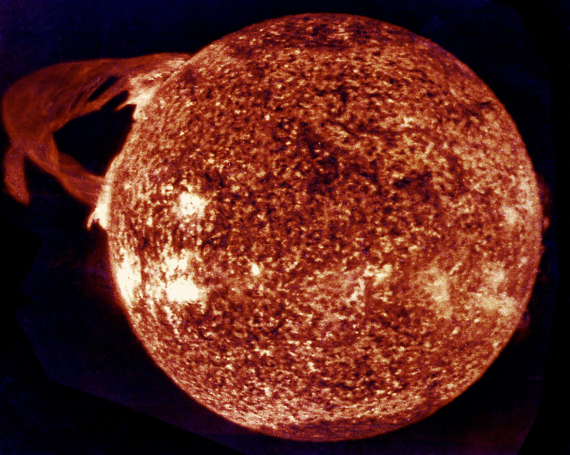 Image of the sun taken by the Apollo Telescope Mount onboard Skylab showing a large eruption