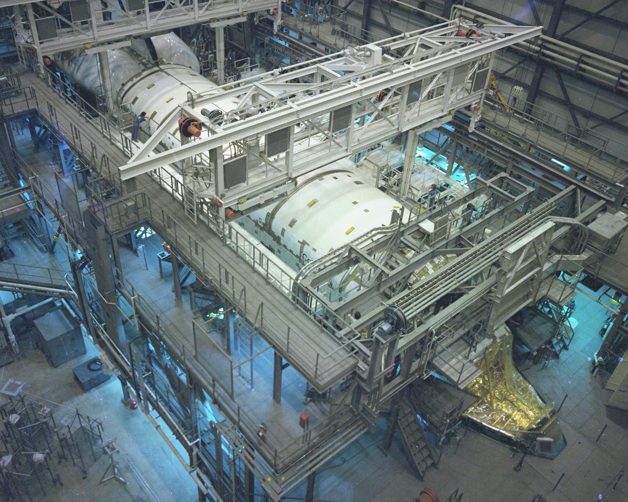 KENNEDY SPACE CENTER, FLA. - Space Shuttle Orbiter Columbia undergoes systems installation and checkout in the Orbiter Processing Facility.