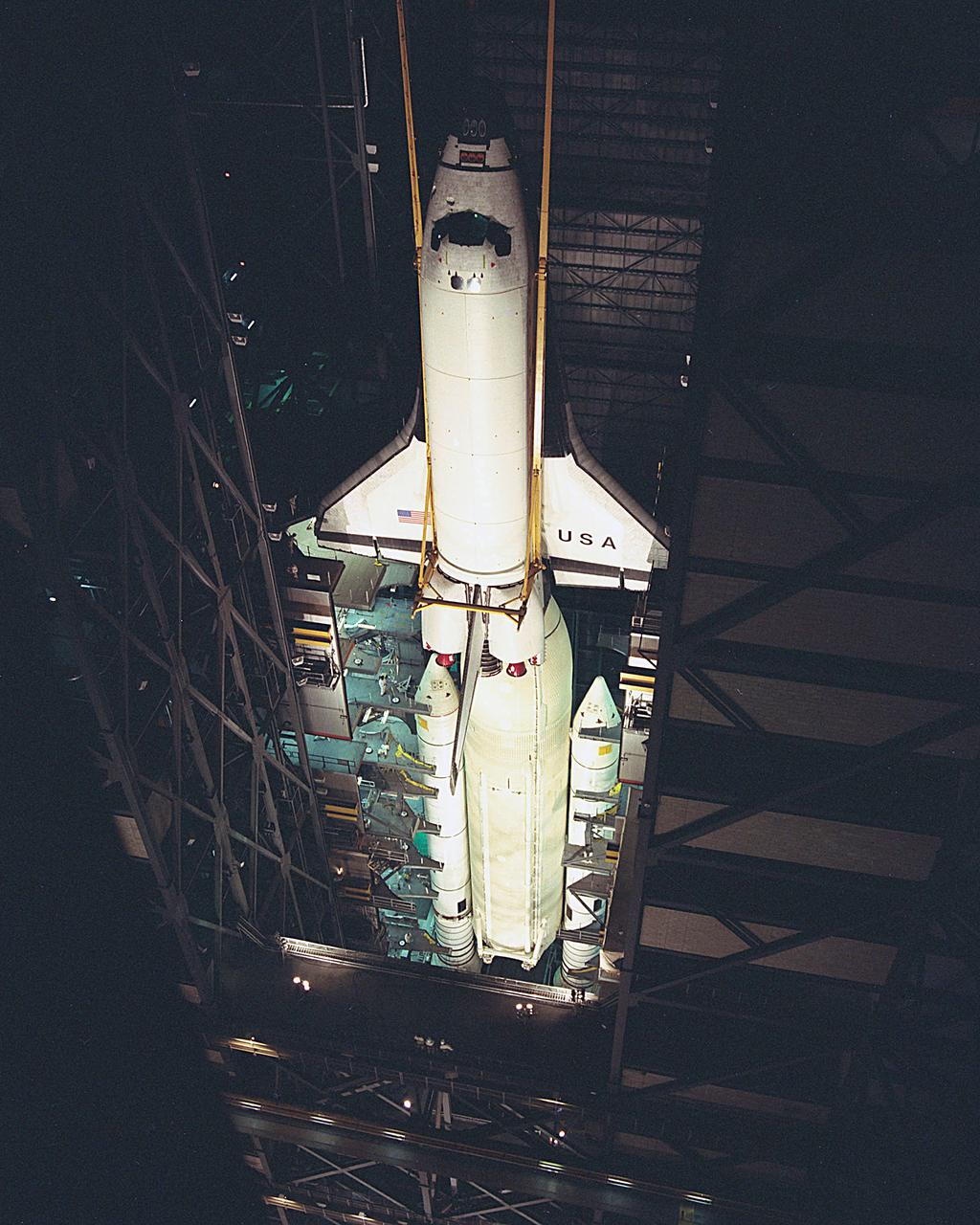 KENNEDY SPACE CENTER, FLA. - Shuttle Orbiter Columbia move from OPF and mate to external tank in VAB.