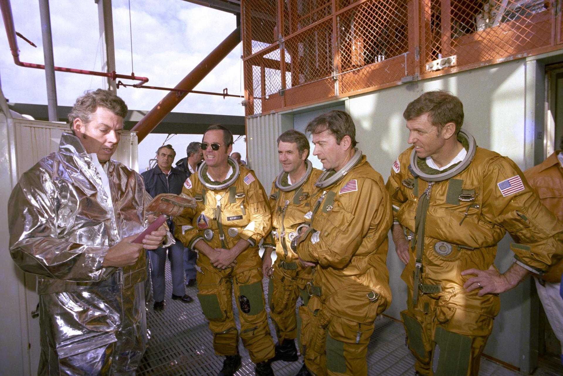 The STS-1 prime and backup crews prepare for their mission with training
