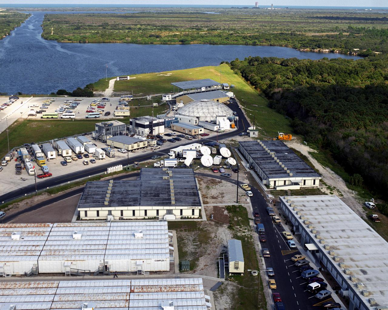 CAPE CANAVERAL, Fla. -- Aerial view of Press Site Complex 39.  Photo Credit: NASA