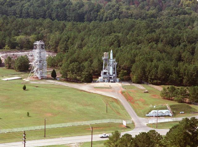 The Redstone Test Stand, shown here, was used throughout the 1950s to test the Redstone missionile, including the modified Redstone that launched America's first astronaut, Alan Shepard. The U. S. Department of the Interior's Park Services designated the Test Stand as a National Historic Landmark January 22, 1986.