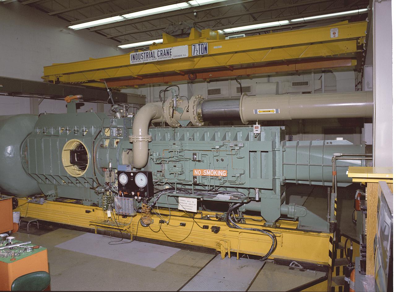 This photograph shows an overall view of the Marshall Space Flight Center's (MSFC's) 14x14-Inch Trisonic Wind Tunnel. The 14-Inch Wind Tunnel is a trisonic wind tunnel. This means it is capable of running subsonic, below the speed of sound; transonic, at or near the speed of sound (Mach 1, 760 miles per hour at sea level); or supersonic, greater than Mach 1 up to Mach 5. It is an intermittent blowdown tunnel that operates by high pressure air flowing from storage to either vacuum or atmospheric conditions. The MSFC 14x14-Inch Trisonic Wind Tunnel has been an integral part of the development of the United States space program Rocket and launch vehicles from the Jupiter-C in 1958, through the Saturn family up to the current Space Shuttle and beyond have been tested in this Wind Tunnel. MSFC's 14x14-Inch Trisonic Wind Tunnel, as with most other wind tunnels, is named after the size of the test section. The 14-Inch Wind Tunnel, as in the past, will continue to play a large but unseen role in the development of America's space program.