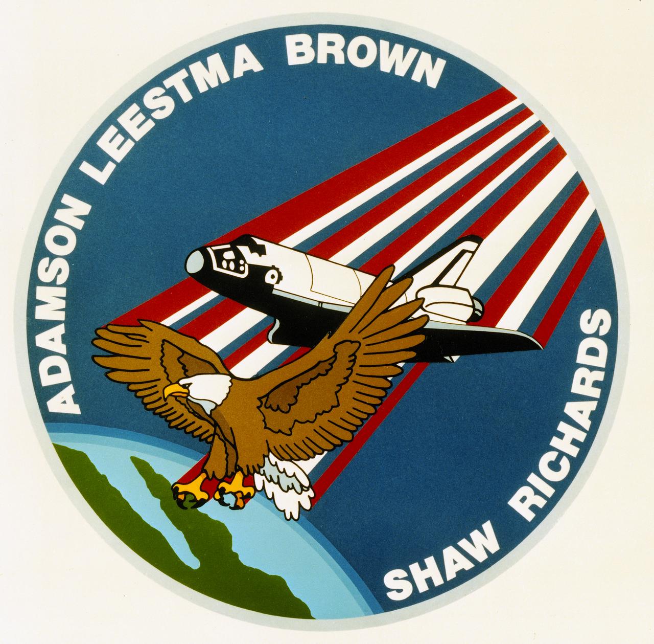 The STS-28 insignia was designed by the astronaut crew, who said it portrays the pride the American people have in their manned spaceflight program. It depicts America (the eagle) guiding the space program (the Space Shuttle) safely home from an orbital mission. The view looks south on Baja California and the west coast of the United States as the space travelers re-enter the atmosphere. The hypersonic contrails created by the eagle and Shuttle represent the American flag. The crew called the simple boldness of the design symbolic of America's unfaltering commitment to leadership in the exploration and development of space. 