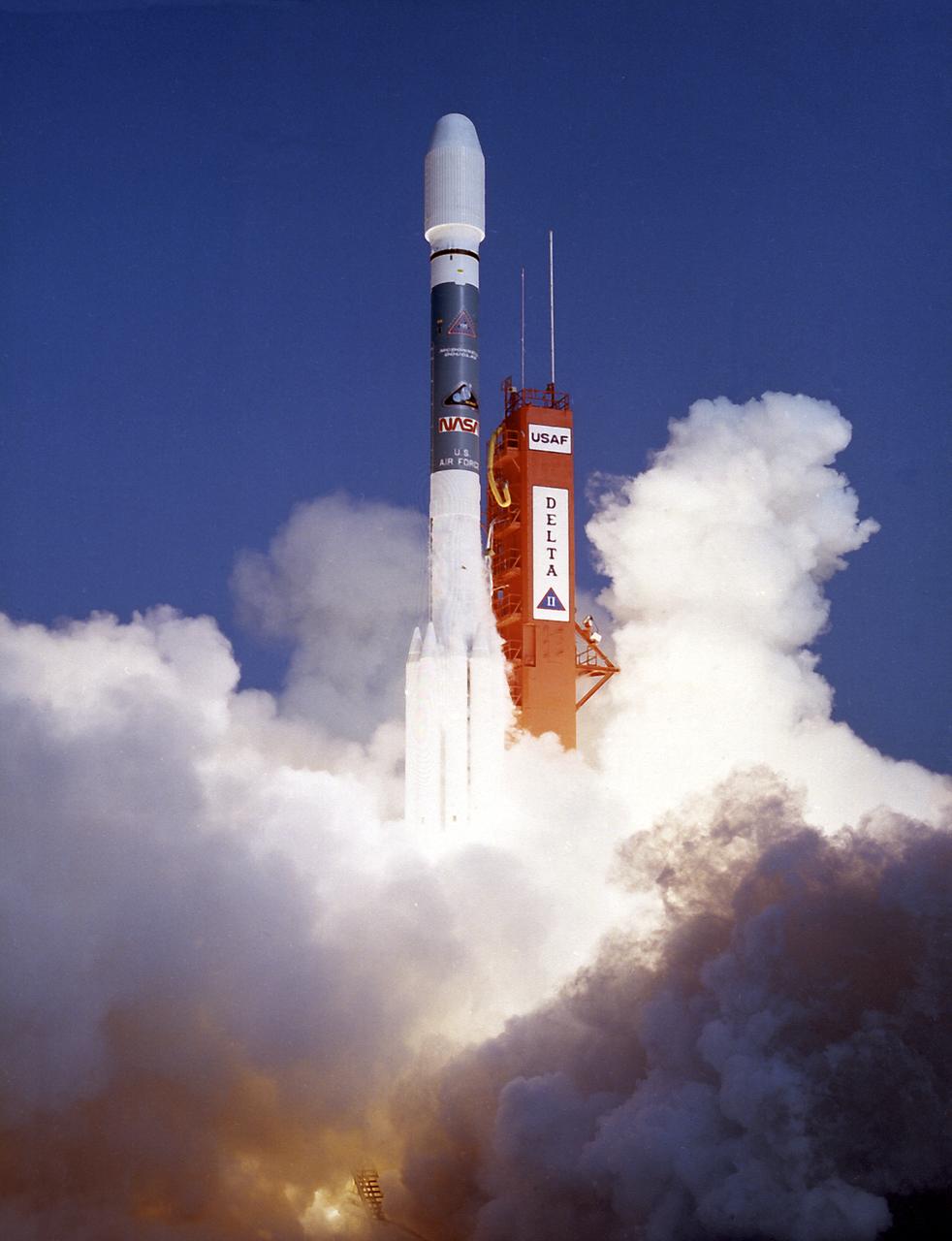 The Delta II expendable launch vehicle with the ROSAT (Roentgen Satellite), cooperative space X-ray astronomy mission between NASA, Germany and United Kingdom, was launched from the Cape Canaveral Air Force Station on June 1, 1990.