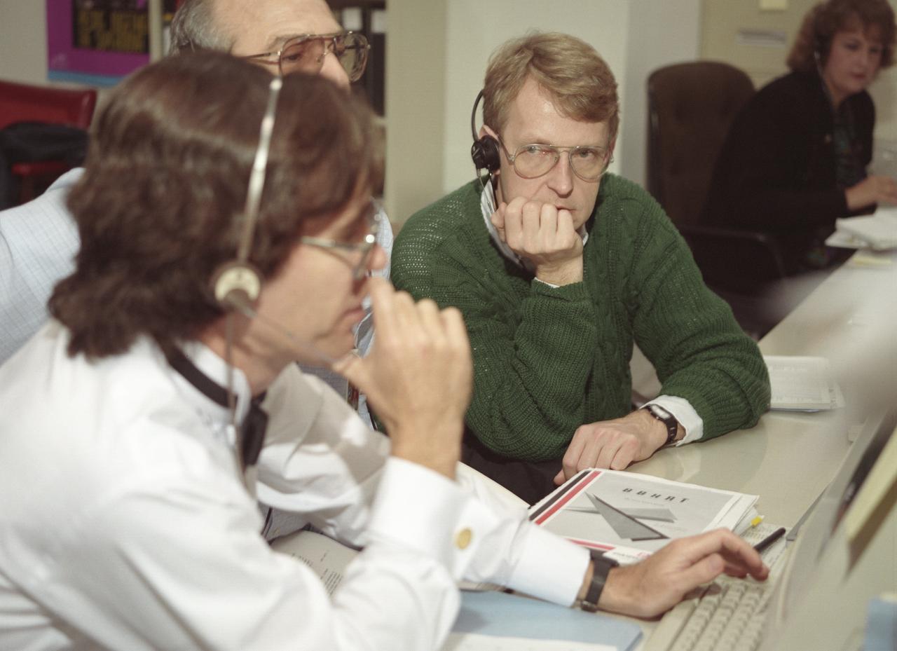 The primary objective of the STS-35 mission was round the clock observation of the celestial sphere in ultraviolet and X-Ray astronomy with the Astro-1 observatory which consisted of four telescopes: the Hopkins Ultraviolet Telescope (HUT); the Wisconsin Ultraviolet Photo-Polarimeter Experiment (WUPPE); the Ultraviolet Imaging Telescope (UIT); and the Broad Band X-Ray Telescope (BBXRT). The Huntsville Operations Support Center (HOSC) Spacelab Payload Operations Control Center (SL POCC) at the Marshall Space Flight Center (MSFC) was the air/ground communication channel used between the astronauts and ground control teams during the Spacelab missions. Teams of controllers and researchers directed on-orbit science operations, sent commands to the spacecraft, received data from experiments aboard the Space Shuttle, adjusted mission schedules to take advantage of unexpected science opportunities or unexpected results, and worked with crew members to resolve problems with their experiments. Due to loss of data used for pointing and operating the ultraviolet telescopes, MSFC ground teams were forced to aim the telescopes with fine tuning by the flight crew. This photo captures the activity of BBKRT data review in the Science Operations Area during the mission. 