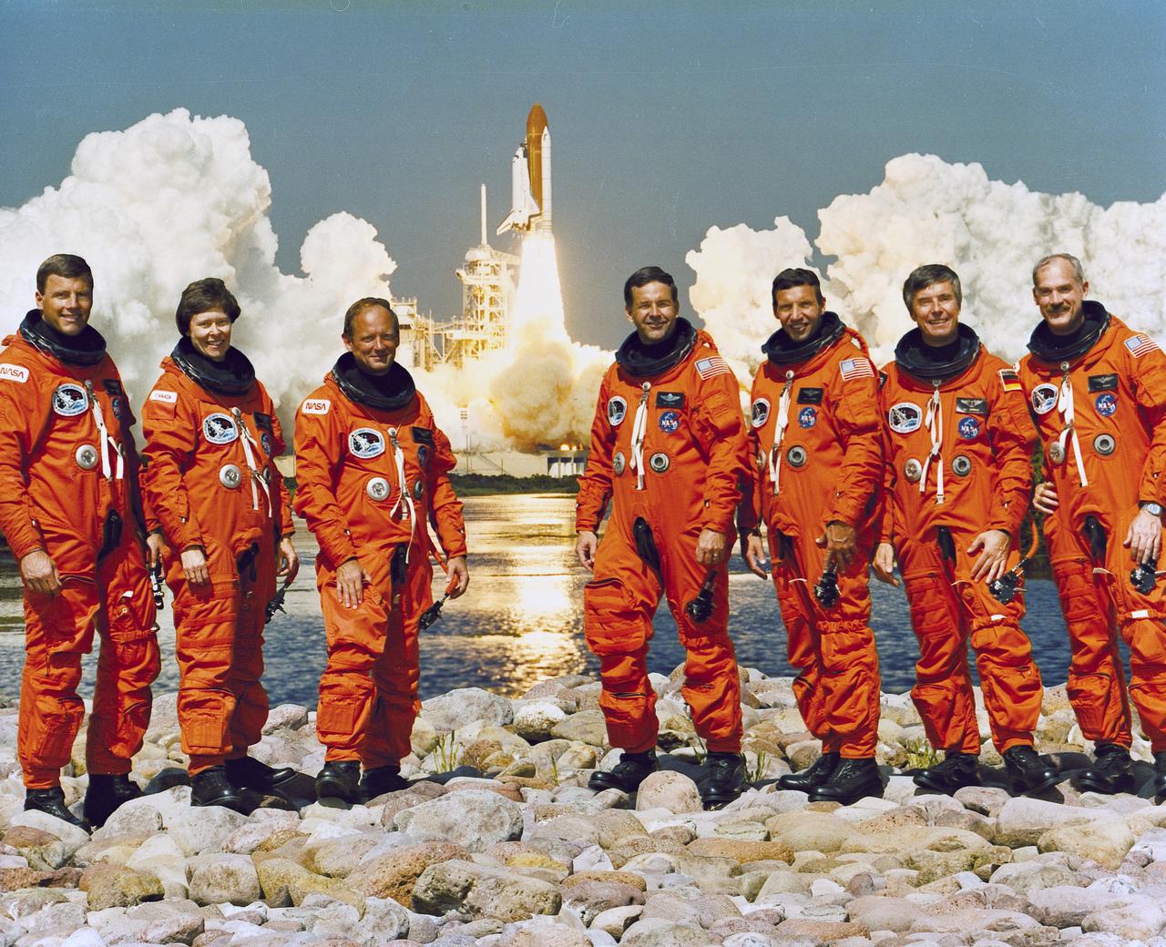 The STS-42 crew portrait includes from left to right: Stephen S. Oswald, pilot; Roberta L. Bondar, payload specialist 1; Norman E. Thagard, mission specialist 1; Ronald J. Grabe, commander; David C. Hilmers, mission specialist 2; Ulf D. Merbold, payload specialist 2; and William F. Readdy, mission specialist 3.  Launched aboard the Space Shuttle Discovery on January 22, 1992 at 9:52:33 am (EST), the STS-42 served as the International Microgravity Laboratory-1 (ML-1 ) mission.