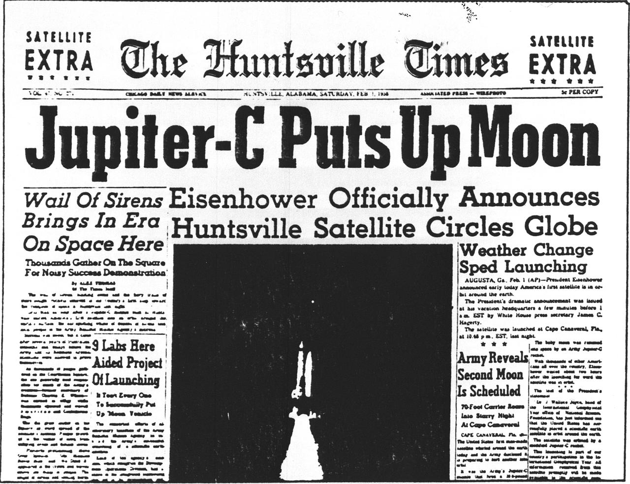 In January 1958, a modified Redstone rocket lifted the first American satellite into orbit just 3 months after the the von Braun team received the go-ahead. This modified Redstone rocket was known as a Jupiter-C. Its satellite payload was called Explorer I.