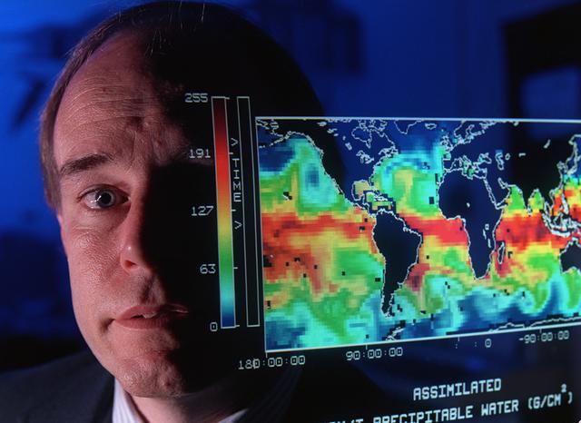 This map shows the presence of water vapor over global oceans. The imagery was produced by combining Special Sensor Microwave Imager measurements and computer models. This data will help scientists better understand how weather systems move water vapor from the tropics toward the poles producing precipitation.