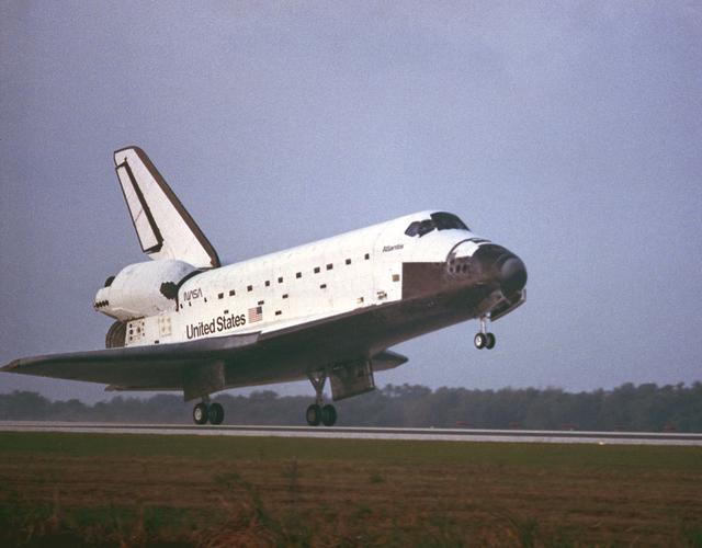 The orbiter Atlantis (STS-45) touched down on Runway 33 of Kennedy Space Center's Shuttle Landing Facility, bringing to a conclusion Mission STS-45. On board were seven crew members and the Atmospheric Lab for Applications and Sciences 1 (ATLAS-1).