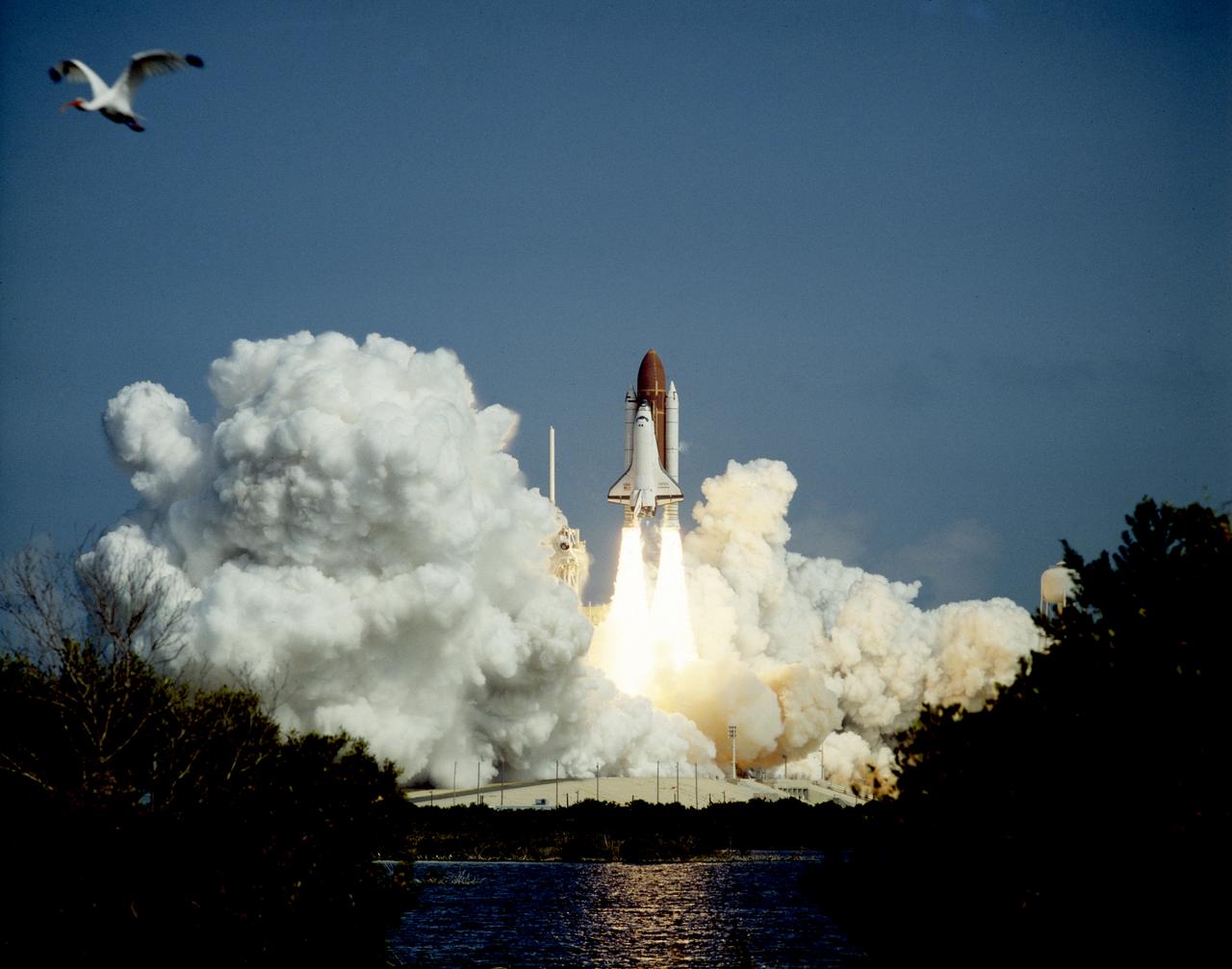 A smooth countdown culminated in a picture-perfect launch as the Space Shuttle Endeavour (STS-47) climbed skyward atop a ladder of billowing smoke. Primary payload for the plarned seven-day flight was Spacelab-J science laboratory. The second flight of Endeavour marks a number of historic firsts: the first space flight of an African-American woman, the first Japanese citizen to fly on a Space Shuttle, and the first married couple to fly in space.