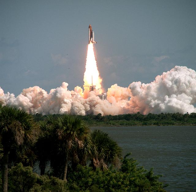 The Space Shuttle Columbia (STS-52) thunders off Launch Pad 39B, embarking on a 10-day flight and carrying a crew of six who will deploy the Laser Geodynamic Satellite II (LAGEOS). LAGEOS is a spherical passive satellite covered with reflectors which are illuminated by ground-based lasers to determine precise measurements of the Earth's crustal movements. The other major payload on this mission is the United States Microgravity Payload 1 (USMP-1), where experiments will be conducted by crew members while in low earth orbit (LEO).
