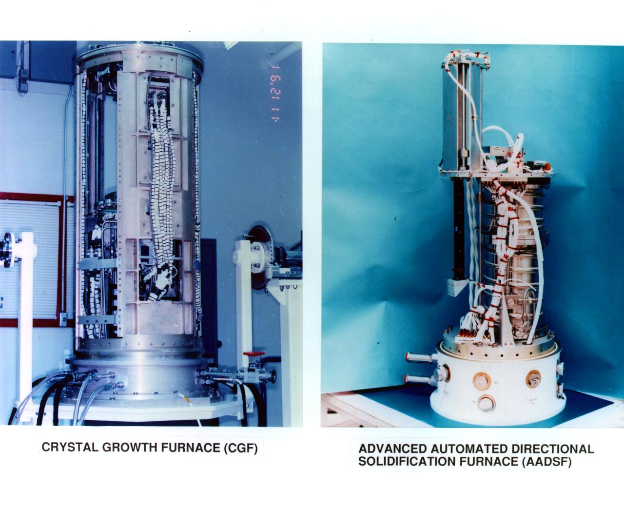 Evolution of Furnaces for Crystal Growth. Left view: Crystal Growth Furnace (CGF) Right view: Advanced Automated Directional Solidification Furnace (AADSF)