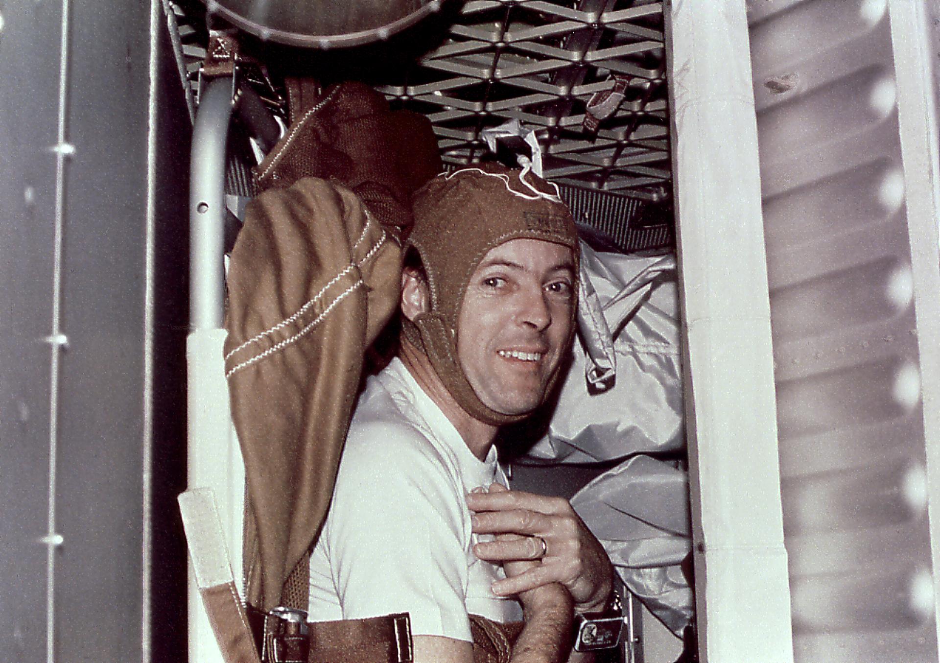 Joe Kerwin in Skylab's sleeping bag