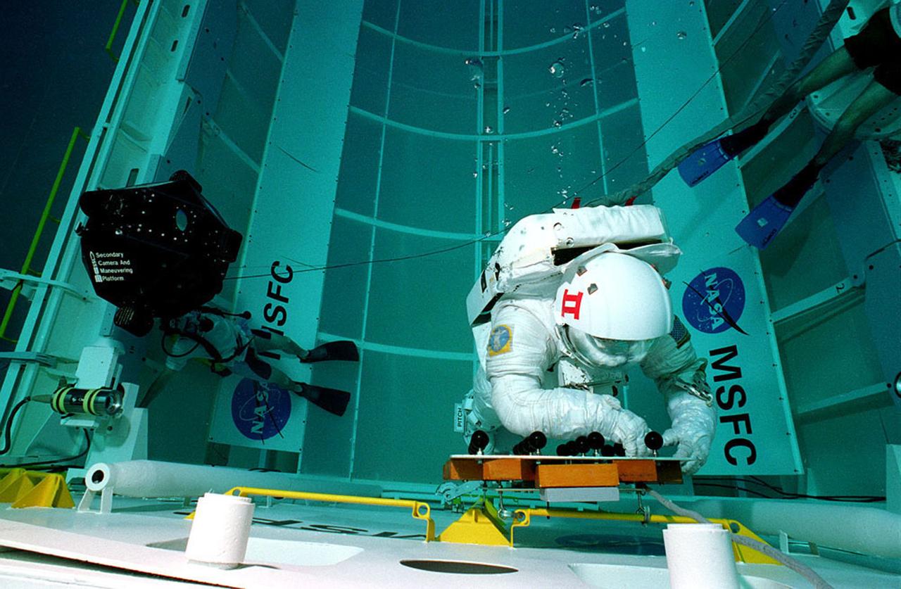 Underwater tests are conducted with Space Systems lab at Marshall's Neutral Buoyancy Simulator (NBS).