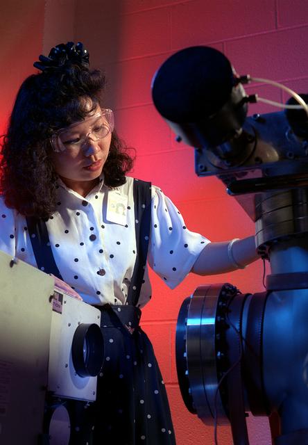 A pigment (phthalocyanine) is studied at the Marshall Materials and Processes Lab. The pigment has the ability to protect spacecraft against the harmful effects of the Sun's ultraviolet rays, and to increase the efficiency and life of solar cells. 