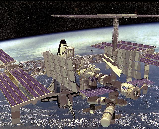 Artist's concept for Phase III of the International Space Station (ISS) as shown here in its completed and fully operational state with elements from the United States, Europe, Canada, Japan, and Russia. Sixteen countries are cooperating to provide a multidisciplinary laboratory, technology test bed, and observatory that will provide an unprecedented undertaking in scientific, technological, and international experimentation. 