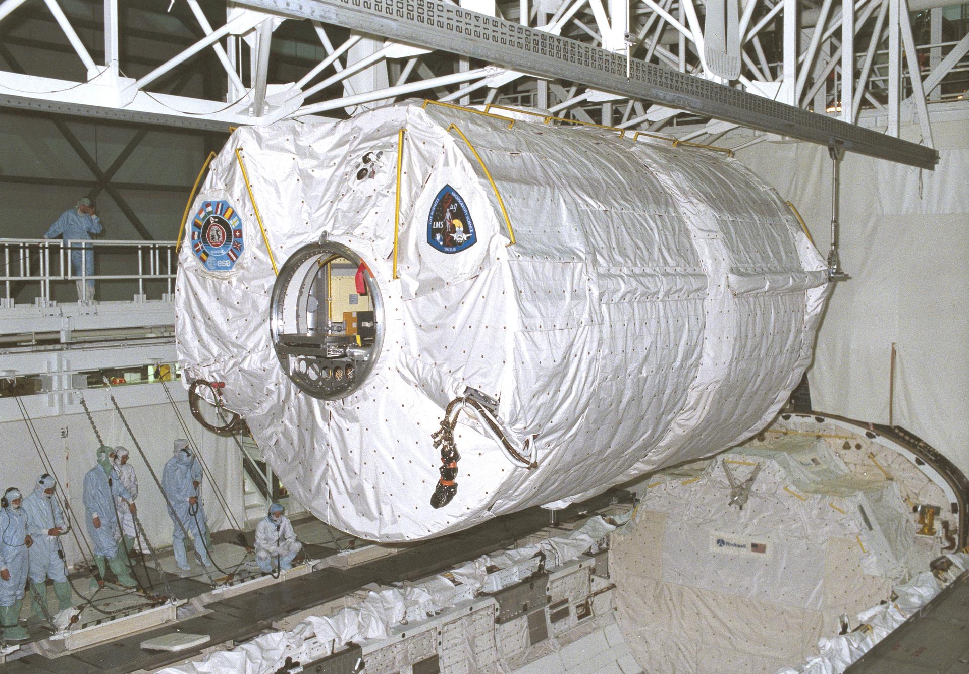 The Spacelab module being installed into space shuttle Columbia