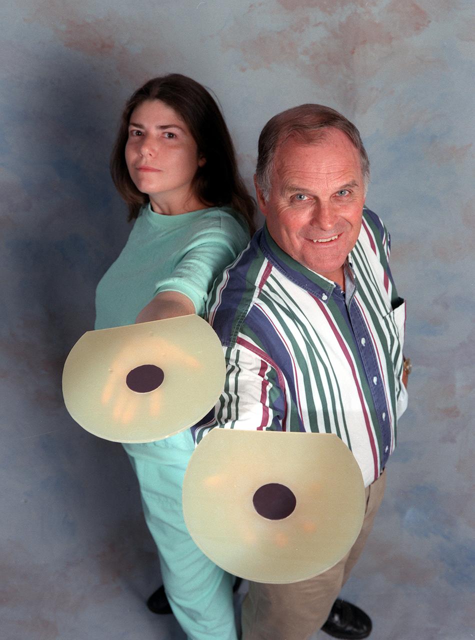 Power Pads, shown here, were designed to support and cushion horses' hooves while walking, rurning, and jumping, thus reducing the risk of injury. The pads utilize magnets implanted in the pads to increase blood circulation, not only reducing the chance of injury, but also speeding up the healing process if an injury does occur. Marshall Space Flight Center materials engineer Deborah Dianne Schmidt and materials technician Anthony Schaffer contributed to the design by providing fatigue stress analysis to the prototypes, thus helping determine the best configuration and maximum durability.