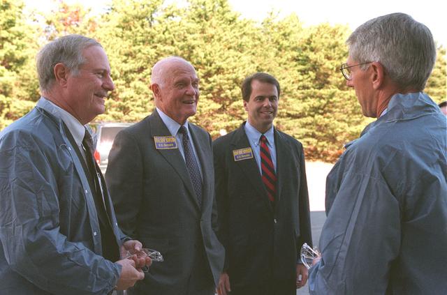 One of NASA's first astronauts, now Senator John Glenn and Alabama senatorial candidate Roger Bedford receive a tour of the Space Station manufacturing facility conducted by Marshall Space Flight Center (MSFC) Director Jerroll W. Littles.