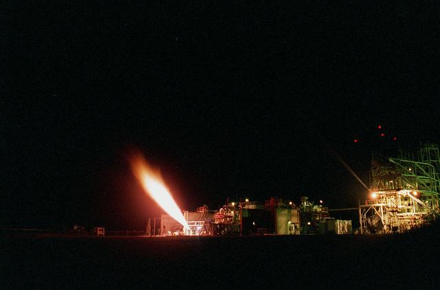 A J-2 Gas Generator (GG) engine's duration test at Marshall's Test Stand-116.