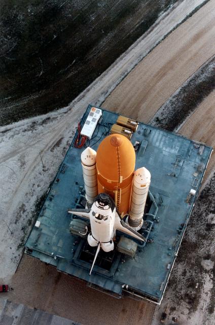 NASA image: STS-82 Discovery moves toward Launch Pad 39A