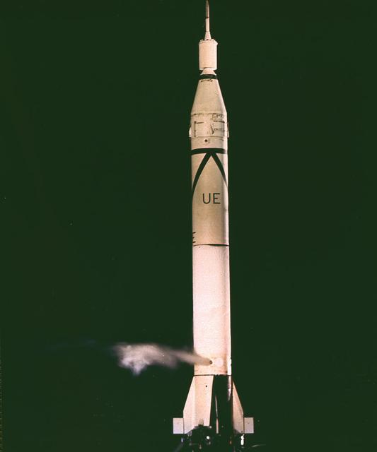 Juno I, a slightly modified Jupiter-C launch vehicle, shortly before the January 31, 1958 launch of America's first satellite, Explorer I. The Jupiter-C, developed by Dr. Wernher von Braun and the rocket team at Redstone Arsenal in Huntsville, Alabama, consisted of a modified version of the Redstone rocket's first stage and two upper stages of clustered Baby Sergeant rockets developed by the Jet Propulsion Laboratory.