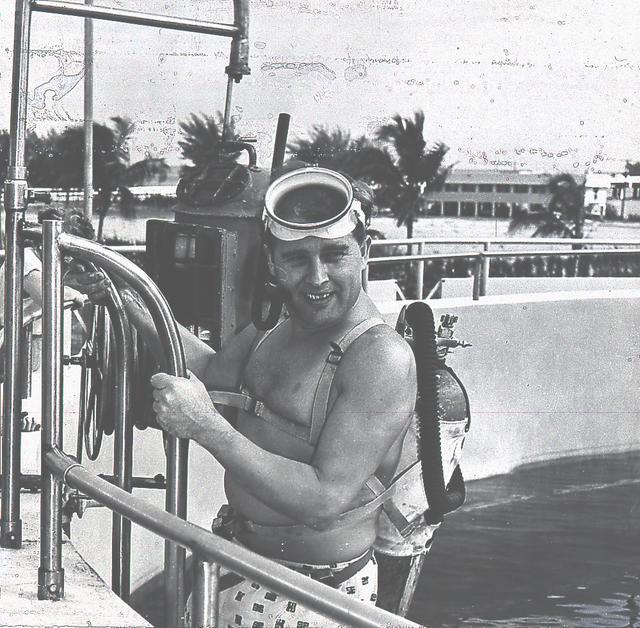 Dr. Wernher von Braun, Marshall's first Center Director (1960-1970), skin diving in Puerto Rico.