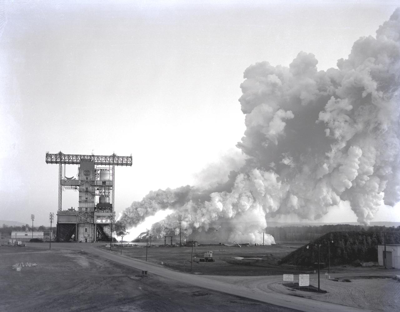 The test laboratory of the Marshall Space Flight Center (MSFC) tested the F-1 engine, the most powerful rocket engine ever fired at MSFC. The engine was tested on the newly modified Saturn IB Static Test Stand which had been used for three years to test the Saturn I eight-engine booster, S-I (first) stage. In 1961 the test stand was modified to permit static firing of the S-I/S-IB stage and the name of the stand was then changed to the S-IB Static Test Stand. Producing a combined thrust of 7,500,000 pounds, five F-1 engines powered the S-IC (first) stage of the Saturn V vehicle for the marned lunar mission.
