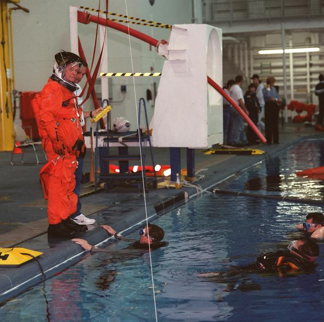 NASA image: Senator John Glenn during water survival training at the NBL