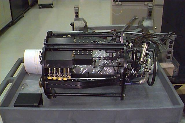The Laminar Soot Processes (LSP) Experiment Mounting Structure (EMS) was used to conduct the LSP experiment on Combustion Module-1. The EMS was inserted into the nozzle on the EMS and ignited by a hot wire igniter. The flame and its soot emitting properties were studied.
