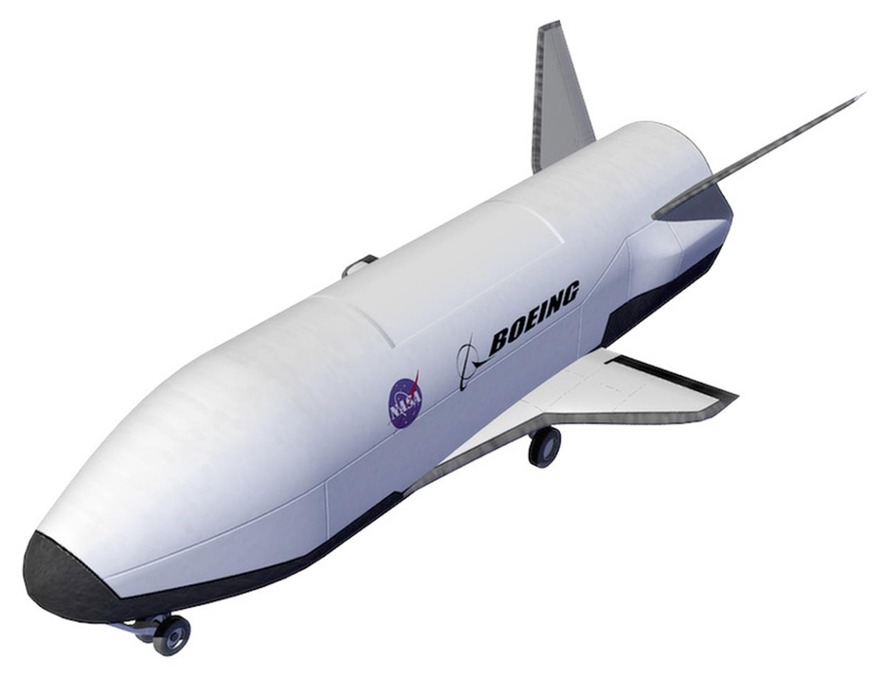 Pictured is an artist's conception of the X-37 Demonstrator descending down left. As part of the Pathfinder Program, the X-37 flight experiment demonstrates advanced space transportation technologies through the use of flight experiments. These vehicles supported the Agency's goal of dramatically reducing the cost of access to space in attempt to define the future of space transportation. The X-37 program was discontinued in 2003.