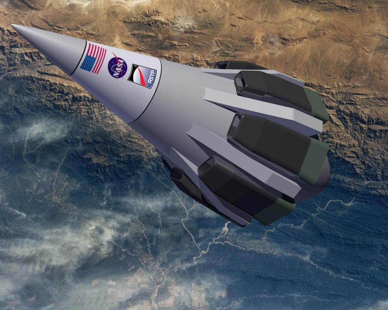 Pictured is an artist's concept of the Rocket Based Combined Cycle (RBCC) launch. The RBCC's overall objective is to provide a technology test bed to investigate critical technologies associated with opperational usage of these engines. The program will focus on near term technologies that can be leveraged to ultimately serve as the near term basis for Two Stage to Orbit (TSTO) air breathing propulsions systems and ultimately a Single Stage To Orbit (SSTO) air breathing propulsion system.