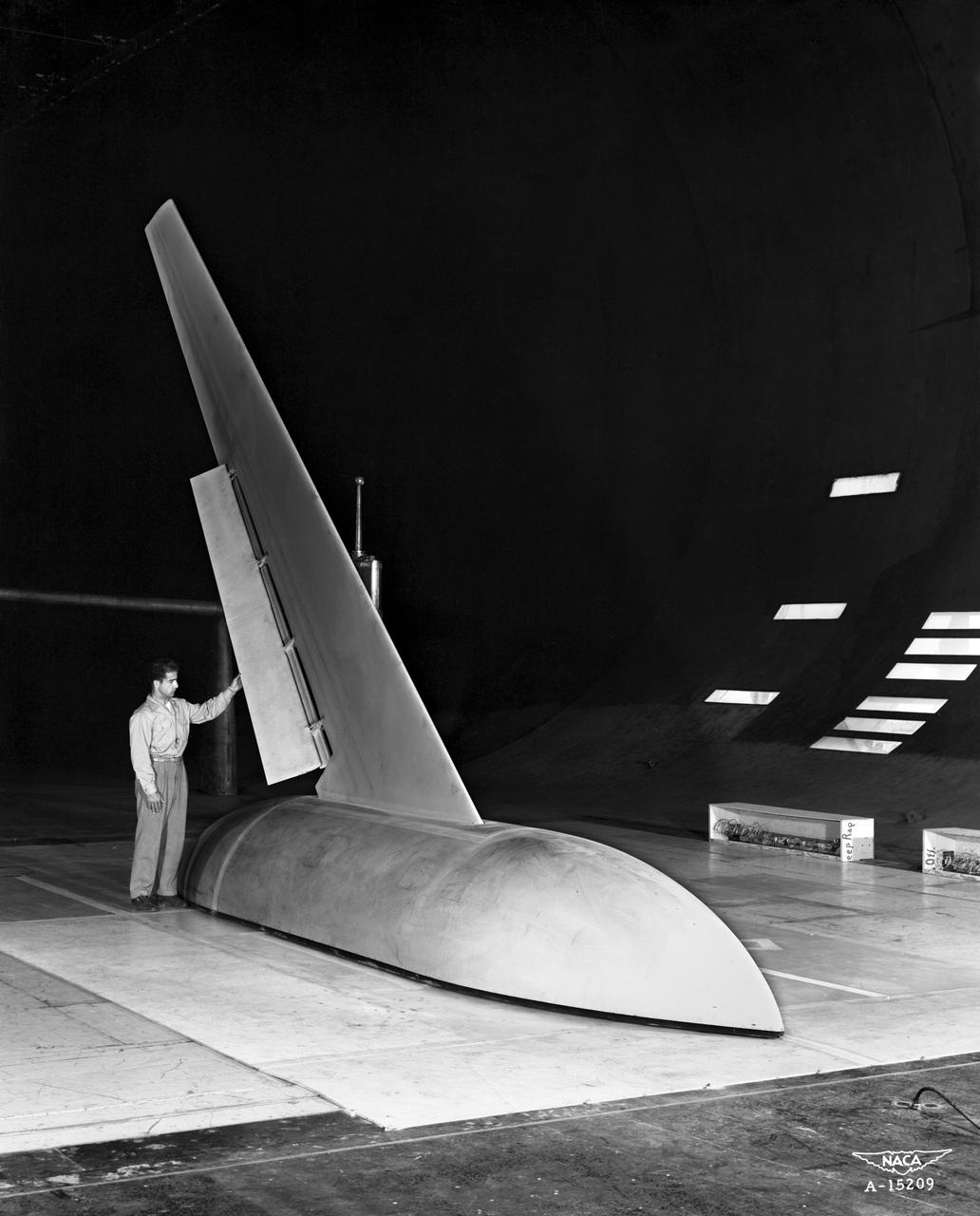 Investigation of High Lift and Stall Control on 45 deg. 3/4 front view Sweptback Cambered and Twisted Wing, in Ames 40x80 foot Wind Tunnel.