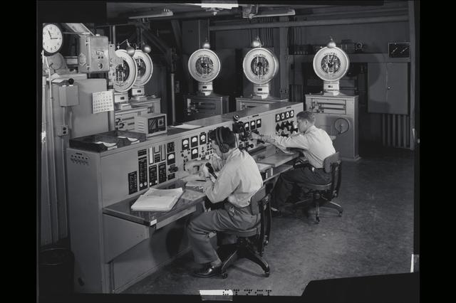 NASA image: A-15219. Balance House for the 40x80-foot Wind Tunnel Control Room.