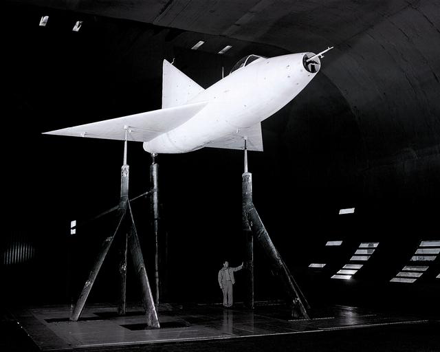 NASA image: Delta Wing Test Model in Ames 40x80 Foot Wind Tunnel.