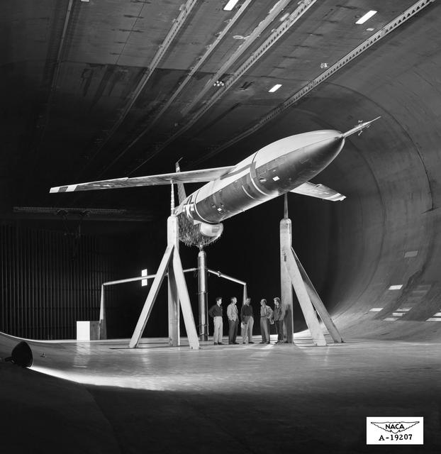 NASA image: Northrop N-69 Missile in the Ames 40x80 foot Wind Tunnel.